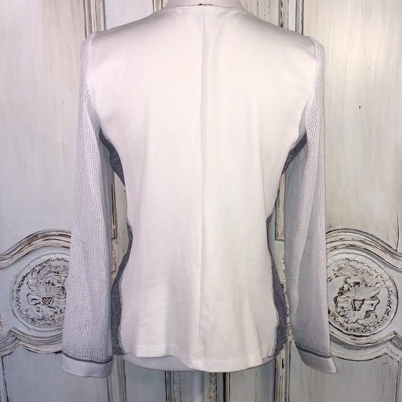 Piccadilly White and Blue Jean Cutout Design with Net Sleeves Jacket - Picture 7 of 11